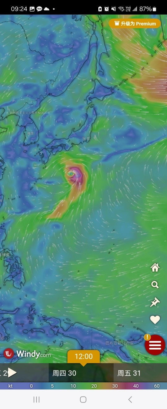 美國全球預報系統GFS最新預測，艾雲尼會移往日本方向。（GFS／Windy.com）