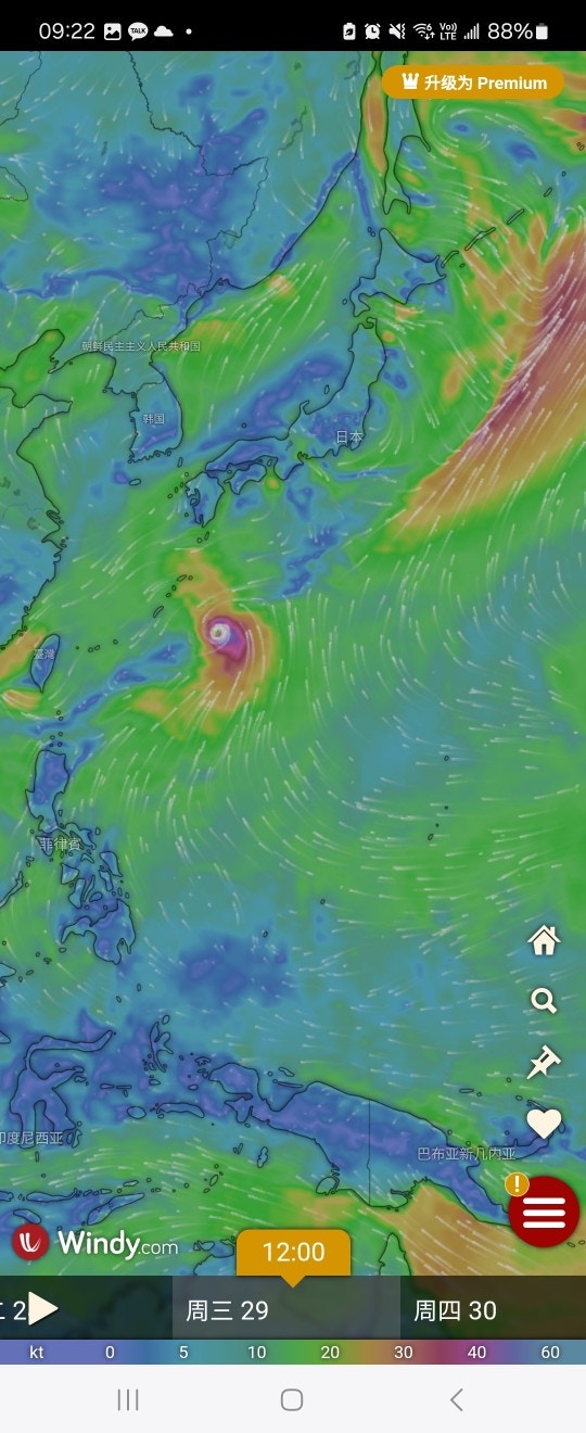 歐洲中期天氣預報中心（ECMWF）同樣預測，艾雲尼會移往日本方向。（ECMWF／Windy.com）