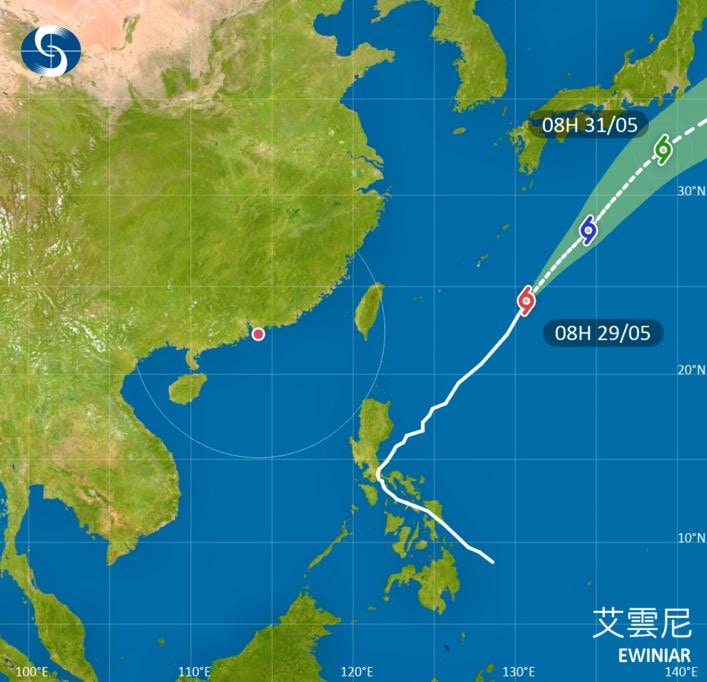 天文台表示，颱風艾雲尼將會橫過日本以南海域。