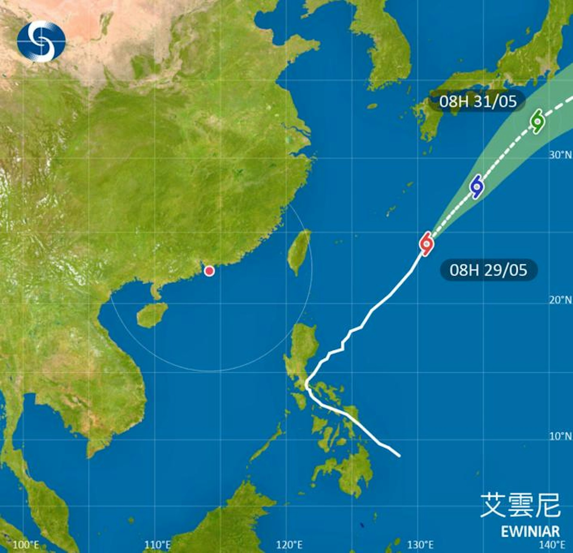 天文台表示,颱風艾雲尼將會橫過日本以南海域。 天文台表示,颱風艾雲尼將會橫過日本以南海域。