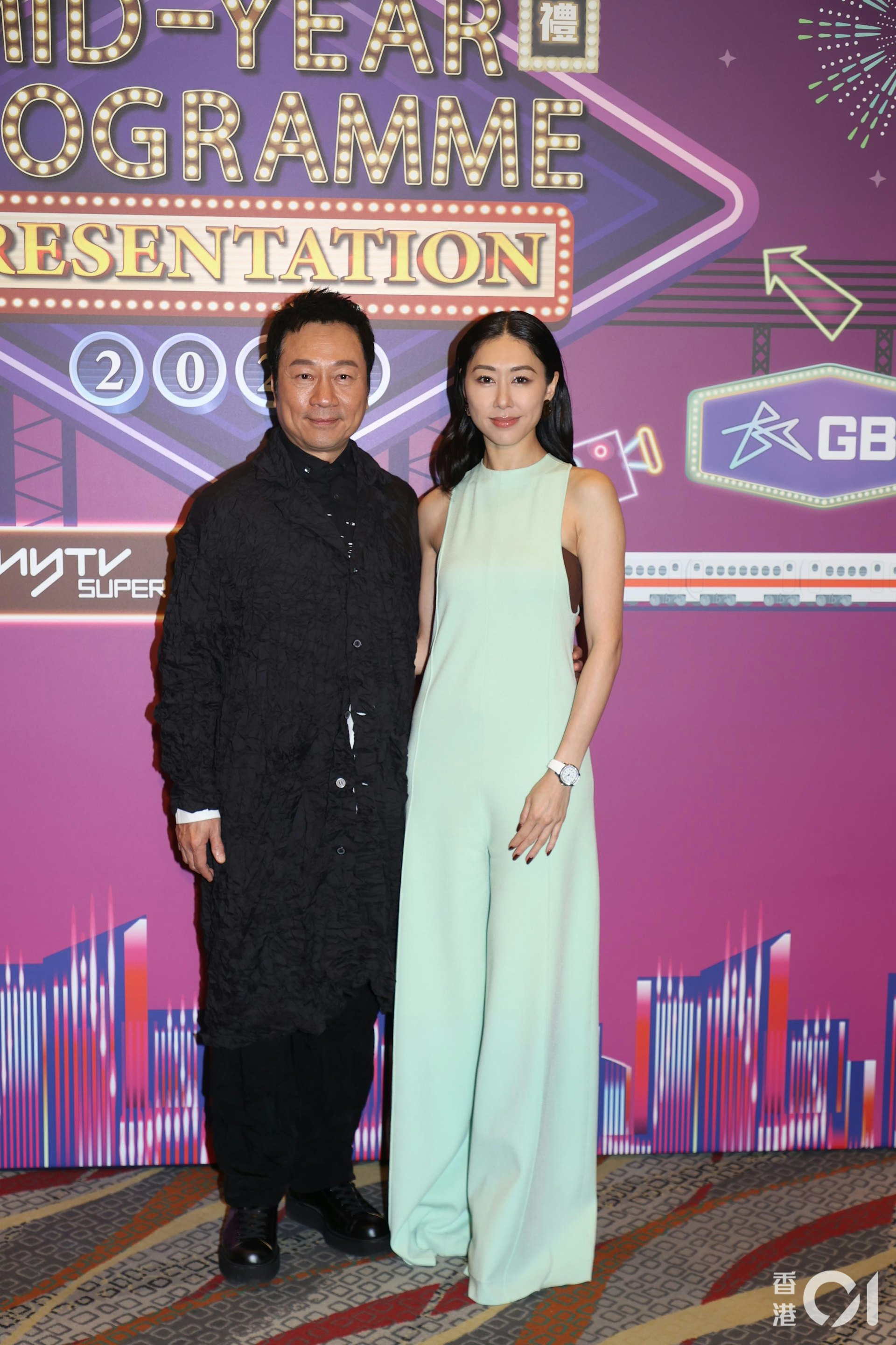 黎耀祥和胡定欣昨日(31日)現身《2024 TVB年中節目巡禮》。(葉志明攝 黎耀祥和胡定欣昨日(31日)現身《2024 TVB年中節目巡禮》。(葉志明攝