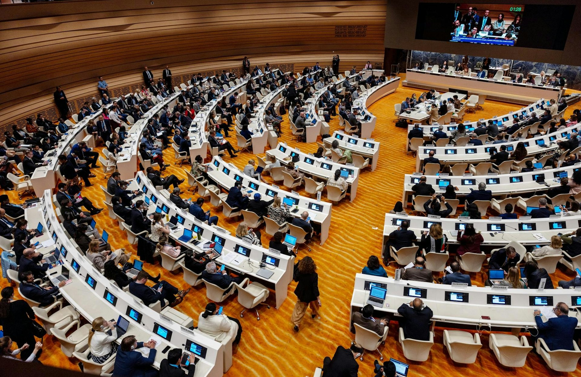 2024年5月29日在瑞士日內瓦舉行的聯合國世界衛生大會會議,主題為「巴勒斯坦被佔領土的衛生狀況」。(REUTERS/Denis Balibouse)