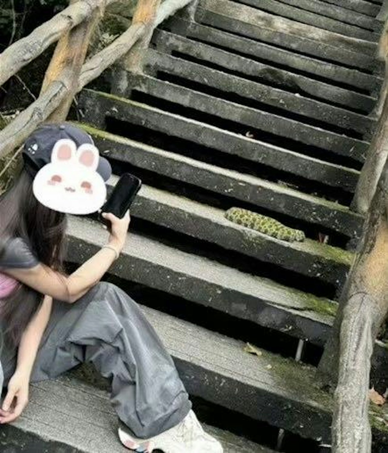 詹女士在湖南莽山與蛇合影。(微博圖片) 詹女士在湖南莽山與蛇合影。(微博圖片)