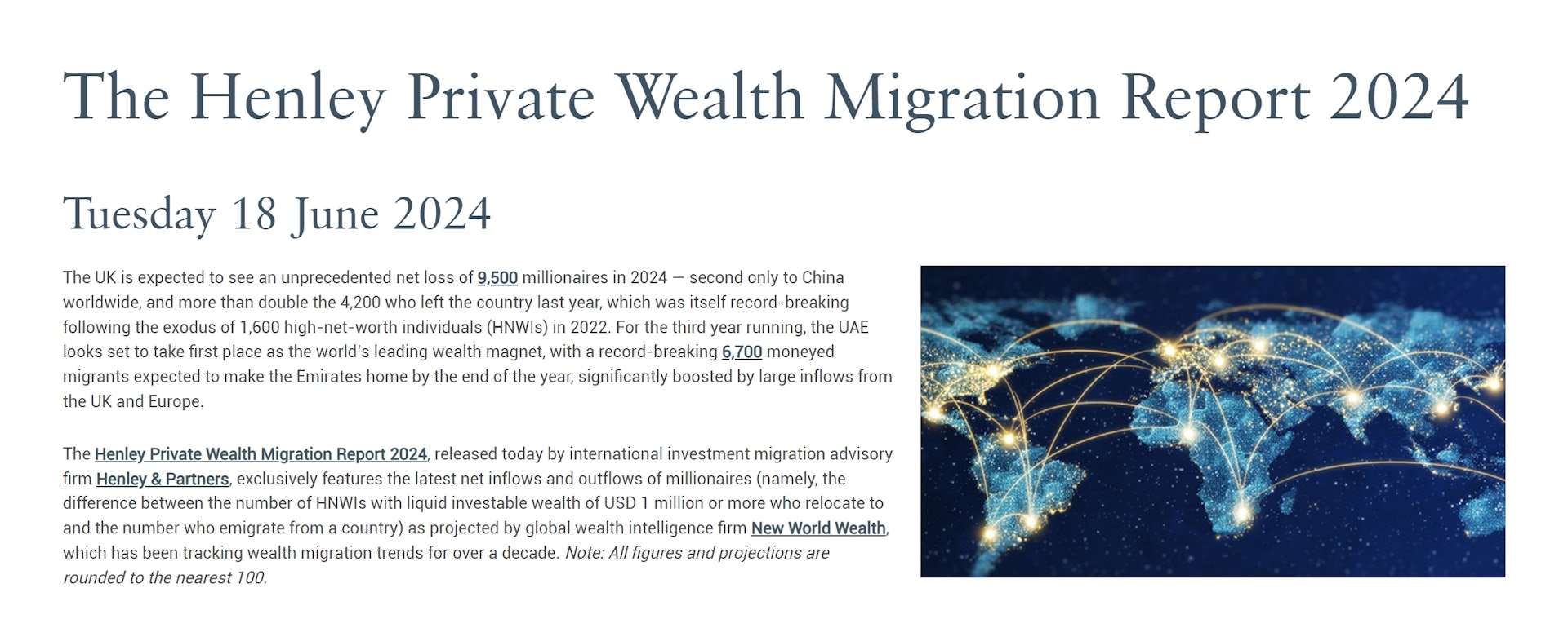 跨國投資顧問機構Henley合夥公司運用財富情報業者New World Wealth的數據,在18日發布「Henley私人財富移民報告」,列舉出各地的百萬美元富豪淨流出與淨流入人數預測。(Henley官網) 跨國投資顧問機構Henley合夥公司運用財富情報業者New World Wealth的數據,在18日發布「Henley私人財富移民報告」,列舉出各地的百萬美元富豪淨流出與淨流入人數預測。(Henley官網)