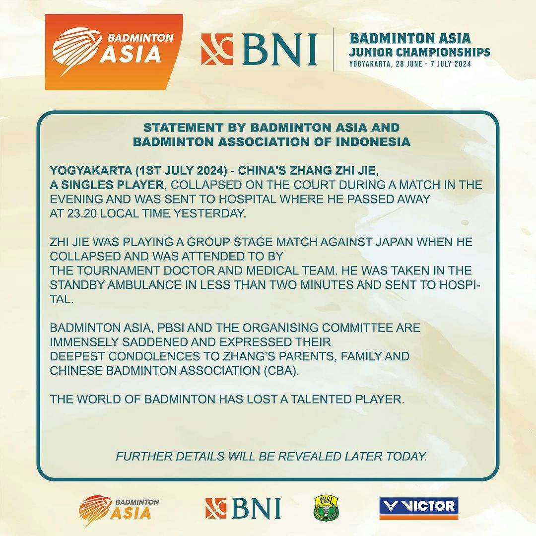 亚洲羽毛球联会发声明致哀。（Instagram截图）