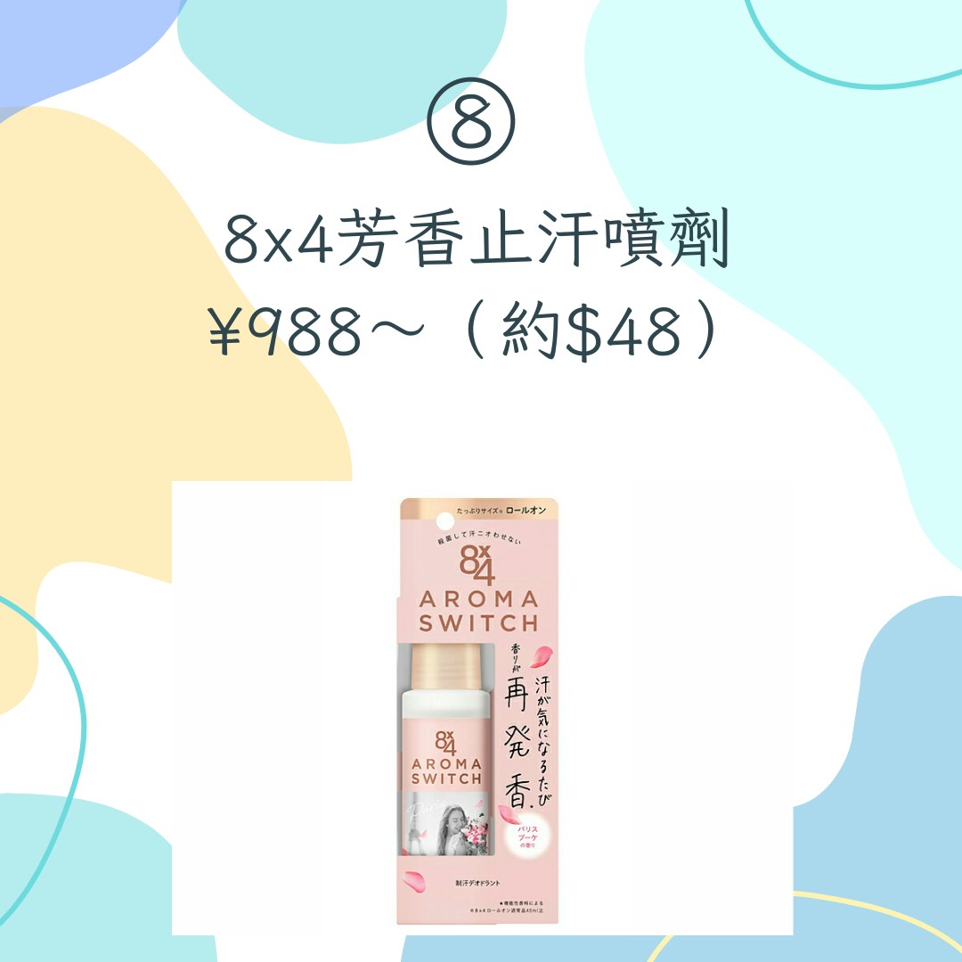 【15款日本藥妝店熱賣止汗商品推介】8. 8x4花王芳香止汗噴劑，¥988～，約$48（花王官網；01製圖）