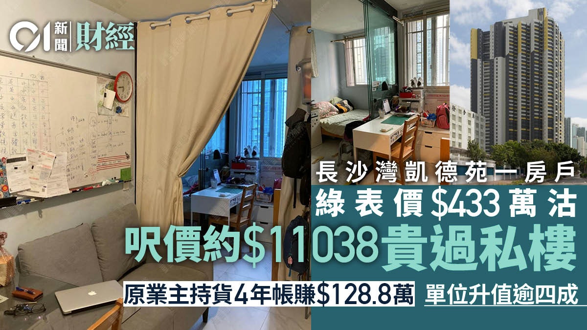 長沙灣居屋一房綠表價433萬沽、呎價貴過私樓 原業主四年勁賺4成 長沙灣居屋一房綠表價433萬沽、呎價貴過私樓 原業主四年勁賺4成