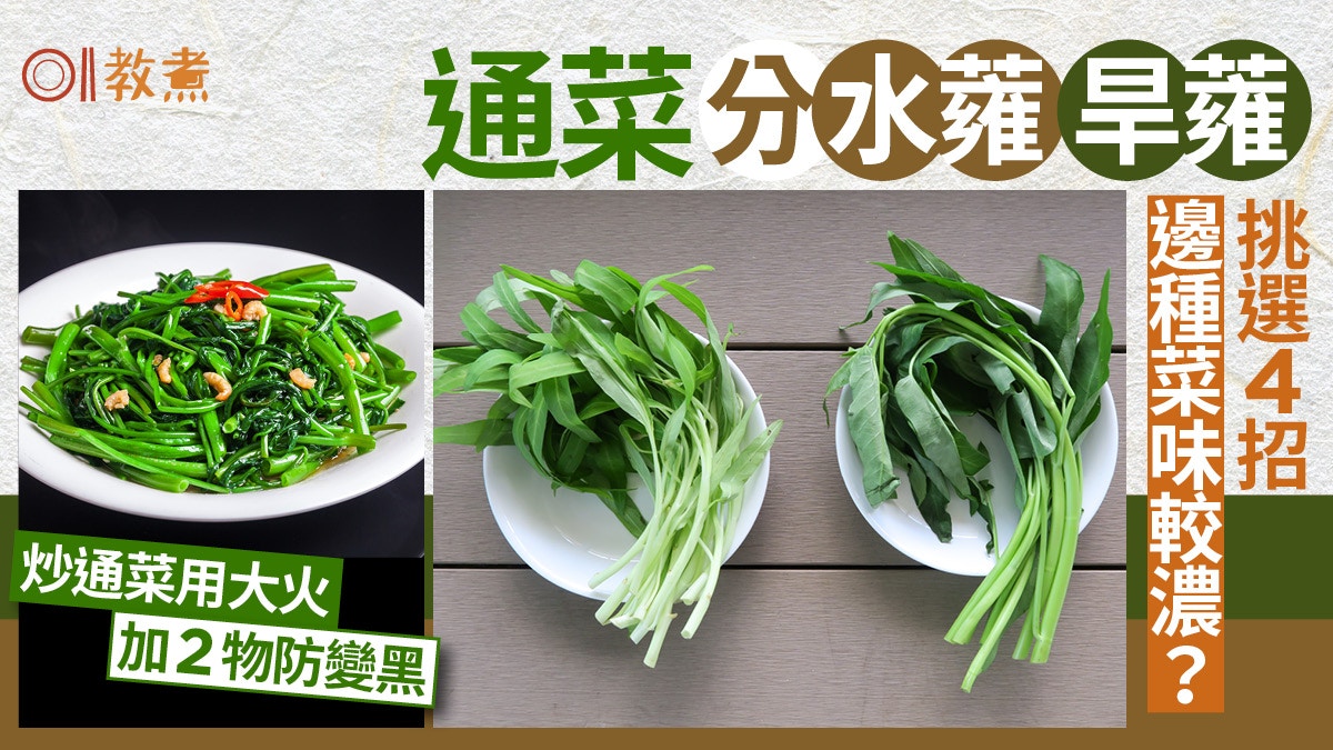 揀通菜貼士｜水蕹旱蕹挑選4招哪種菜味濃？炒通菜用大火加2物防黑