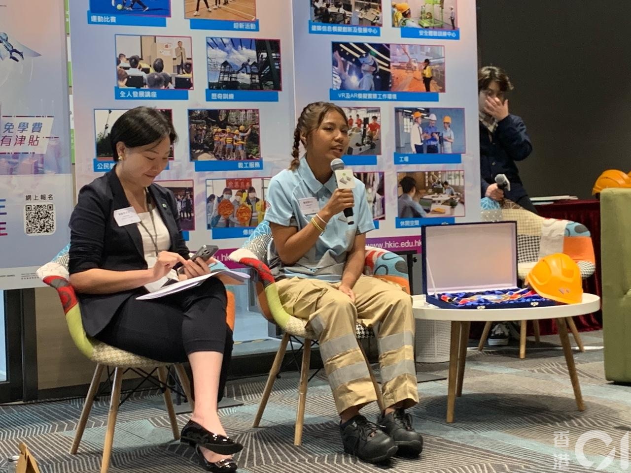 高等文憑一年級生及拳擊金腰帶運動員鄭琬愉，實習的同時也正備戰7月21日的香港金腰帶比賽。（陳麗娟攝）