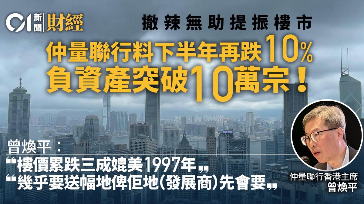 仲量聯行:撤辣無助樓市 下半年樓價跌10% 負資產將突破10萬宗 仲量聯行:撤辣無助樓市 下半年樓價跌10% 負資產將突破10萬宗