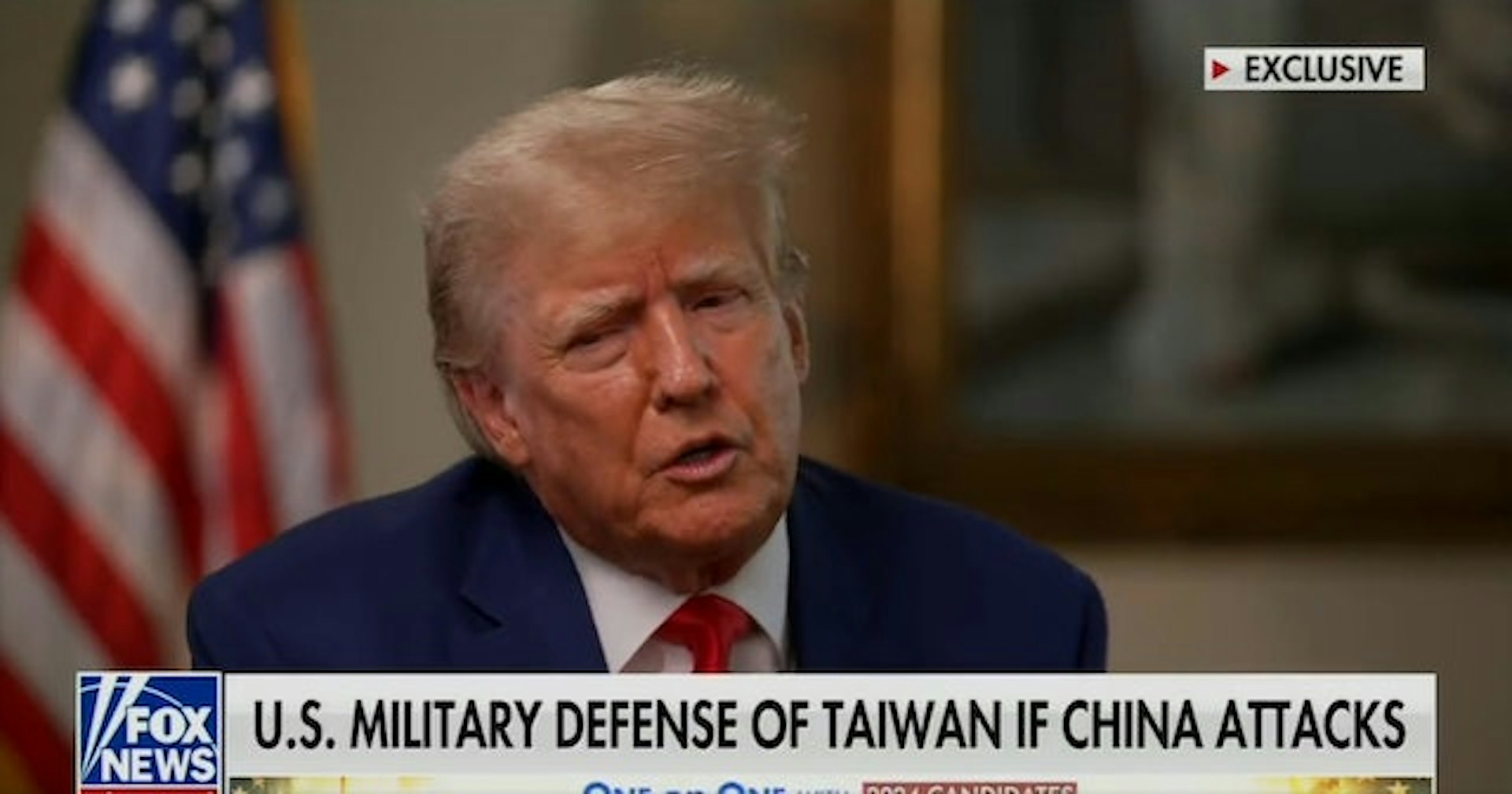 2023年7月,特朗普在接受媒體專訪時,也曾對美國出兵助台灣表示有所保留,並斥台灣搶走美國半導體工作:早該阻止。(Fox News截圖) 2023年7月,特朗普在接受媒體專訪時,也曾對美國出兵助台灣表示有所保留,並斥台灣搶走美國半導體工作:早該阻止。(Fox News截圖)