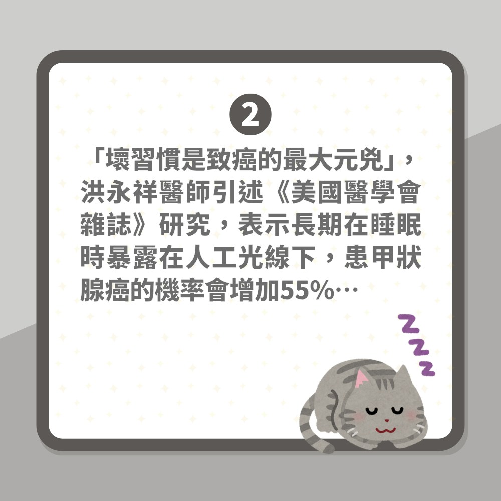 睡眠一習慣「患癌症機率急升55%」增肥胖風險　醫生揭一類人高危（01製圖）