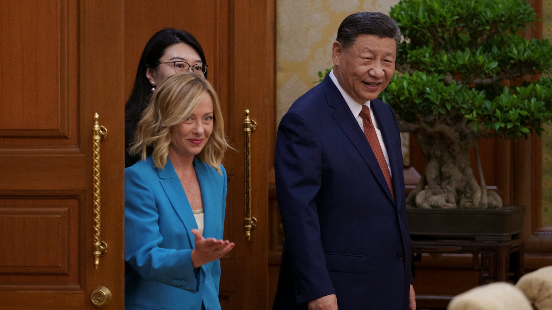 中國國家主席習近平2024年7月29日下午在北京釣魚台國賓館會見意大利總理梅洛尼(Giorgia Meloni)。(Reuters) 中國國家主席習近平2024年7月29日下午在北京釣魚台國賓館會見意大利總理梅洛尼(Giorgia Meloni)。(Reuters)