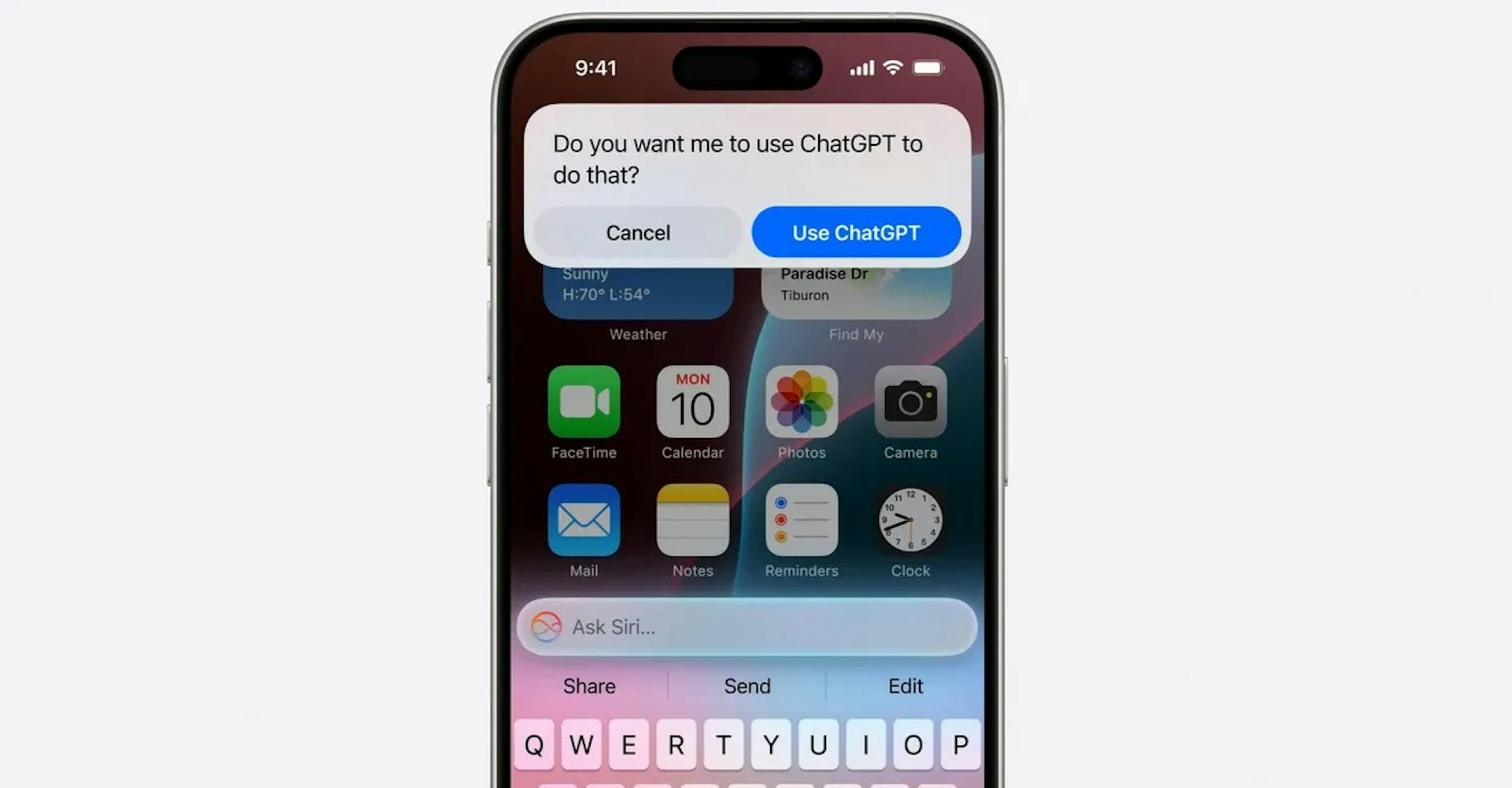 蘋果在Siri中整合OpenAI旗下ChatGPT,讓用戶可以無縫轉換。 (蘋果WWDC2024發布會) 蘋果在Siri中整合OpenAI旗下ChatGPT,讓用戶可以無縫轉換。 (蘋果WWDC2024發布會)