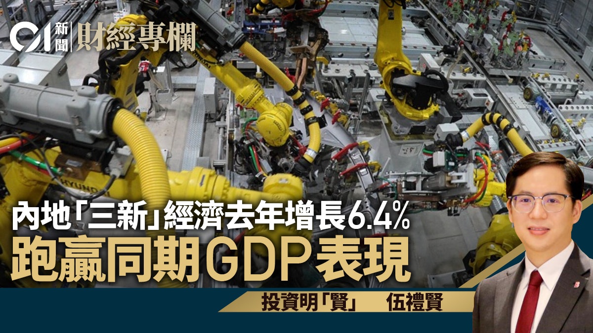 內地「三新」經濟去年增長6.4% 跑贏同期GDP表現|伍禮賢 內地「三新」經濟去年增長6.4% 跑贏同期GDP表現|伍禮賢