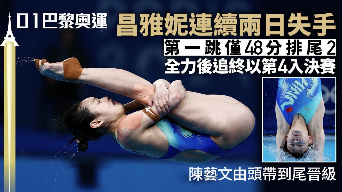巴黎奧運跳水｜昌雅妮連續兩圈失誤力挽狂瀾陳藝文穩定發揮晉級