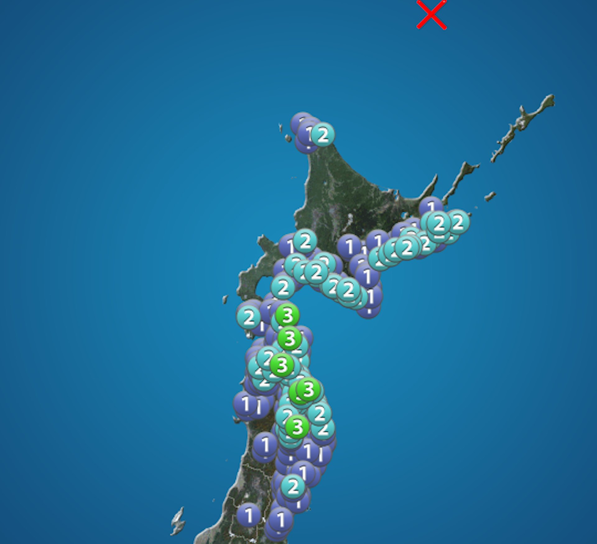 鄂霍次克海南部8月10日發生6.8級地震,日本北海道、本州青森縣多個地方都錄得震動。(Weathernews.jp 截圖) 鄂霍次克海南部8月10日發生6.8級地震,日本北海道、本州青森縣多個地方都錄得震動。(Weathernews.jp 截圖)