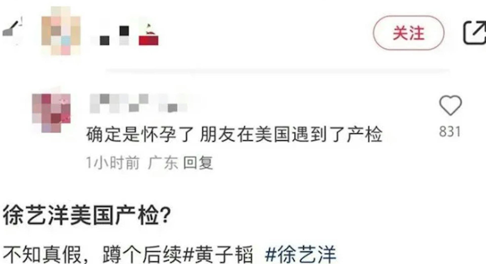 曾有网民表示偶遇徐艺洋在美国进行产检。