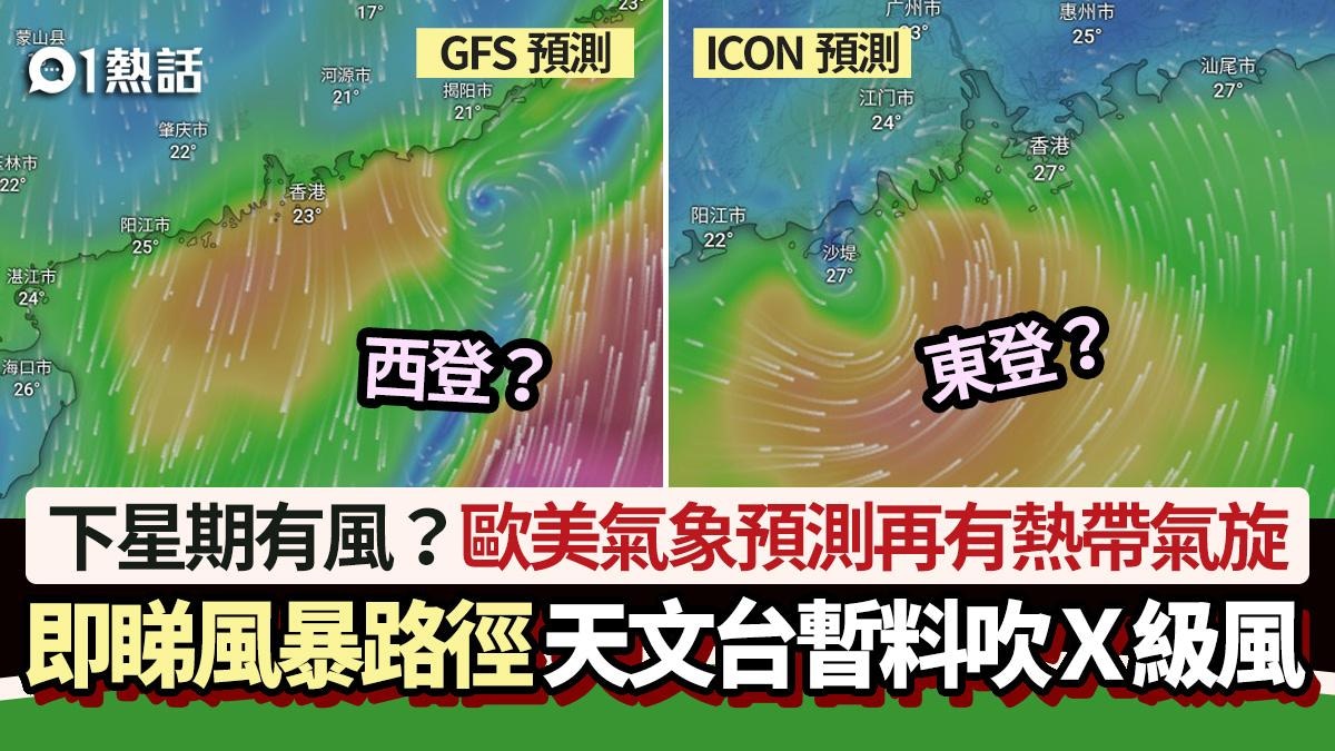 下周有風？歐美氣象預測再有熱帶氣旋+路徑　天文台料吹咁多級風