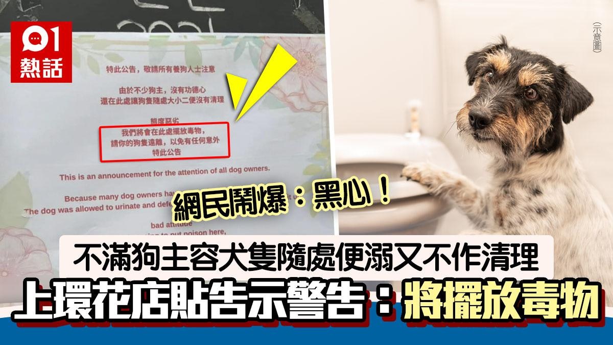 公然毒狗?網傳上環花店斥狗主放寵物犬便溺 貼告示:將擺放毒物 公然毒狗?網傳上環花店斥狗主放寵物犬便溺 貼告示:將擺放毒物