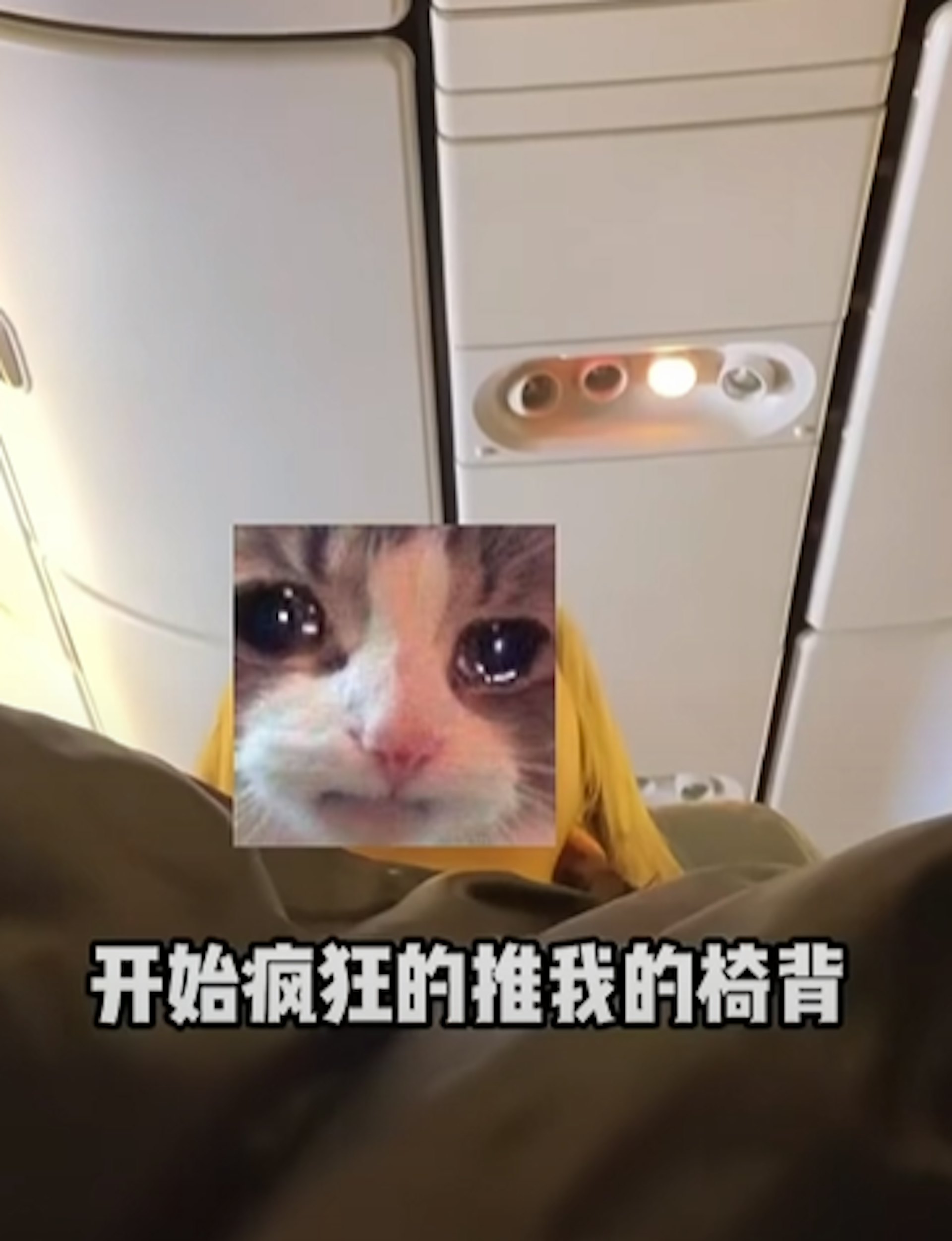 调解不成后,后排的大叔开始疯狂地推事主的椅背,频繁地故意撞击椅子。 (视频截图)