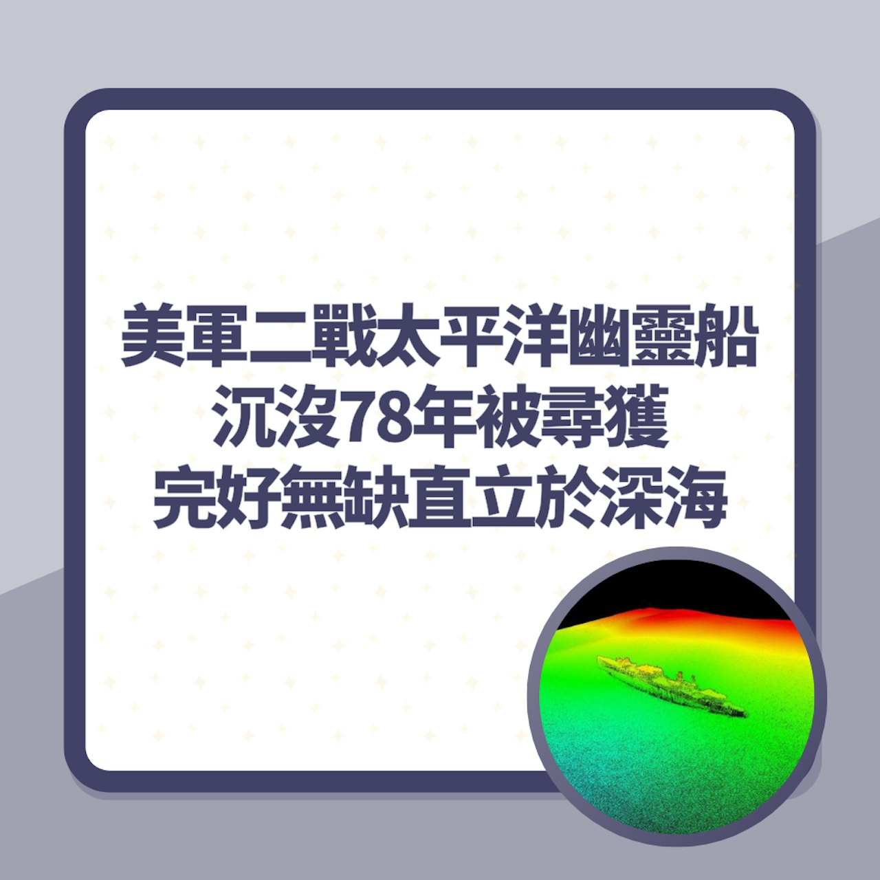 美軍二戰「太平洋幽靈船」沉沒78年被尋獲「完好無缺」直立於深海(01製圖/Ocean Infinity) 美軍二戰「太平洋幽靈船」沉沒78年被尋獲「完好無缺」直立於深海(01製圖/Ocean Infinity)