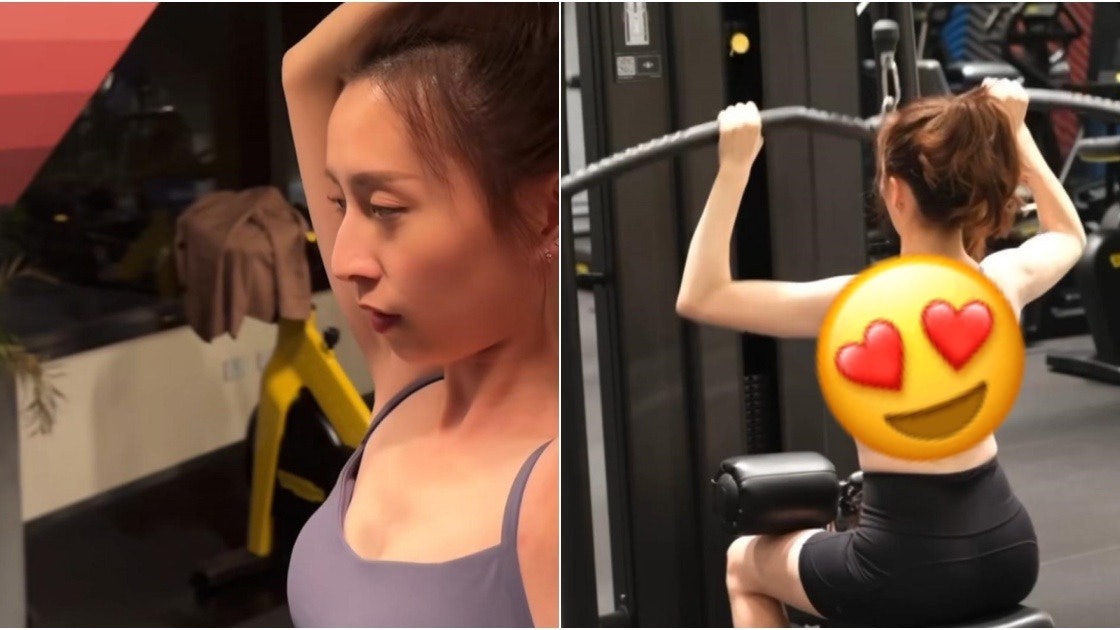 龔嘉欣變身健身狂魔狂舉啞鈴操肌 性感大露背身材一流