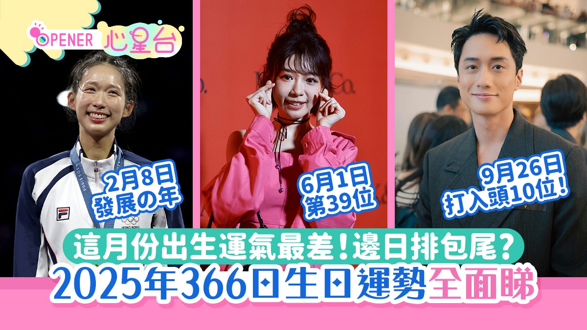 2025年366日生日運勢排名出爐 3甲全是5月壽星!3月XX日出世包尾 2025年366日生日運勢排名出爐 3甲全是5月壽星!3月XX日出世包尾