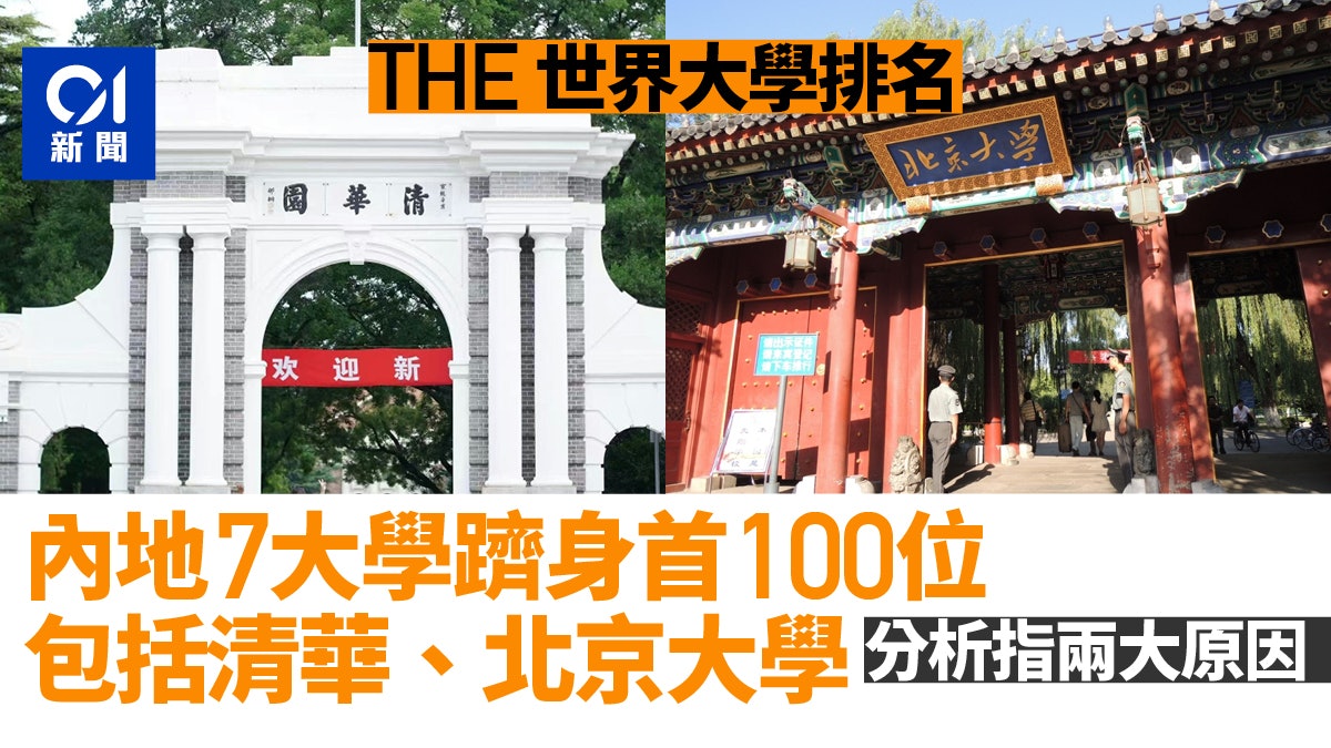 THE世界大學排名|內地清華北大等7校列首100位 分析指兩大原因 THE世界大學排名|內地清華北大等7校列首100位 分析指兩大原因