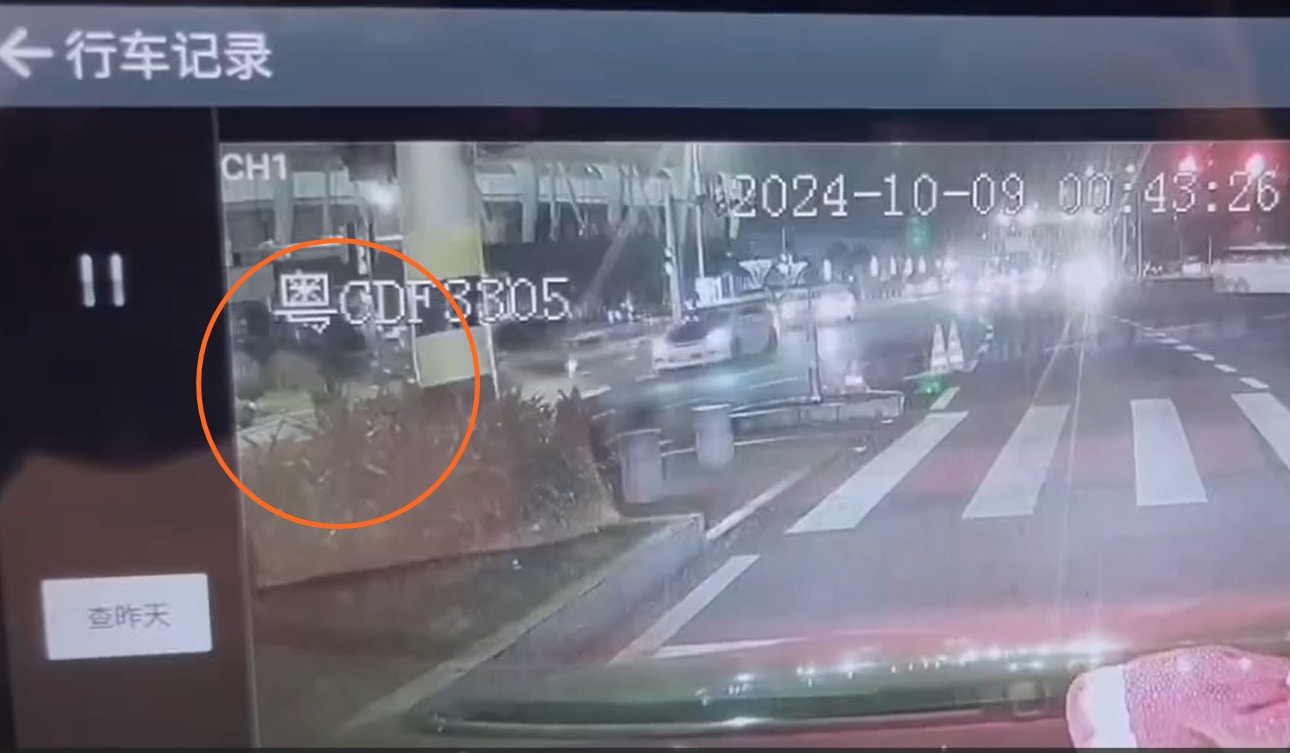 車CAM片可見，一輛白色車撞飛女途人。紅圈為女途人。(網上圖片)