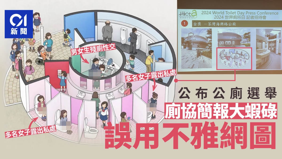廁所協會昨公布最佳公廁投影片附不雅網圖　現男女生殘廁性交漫畫