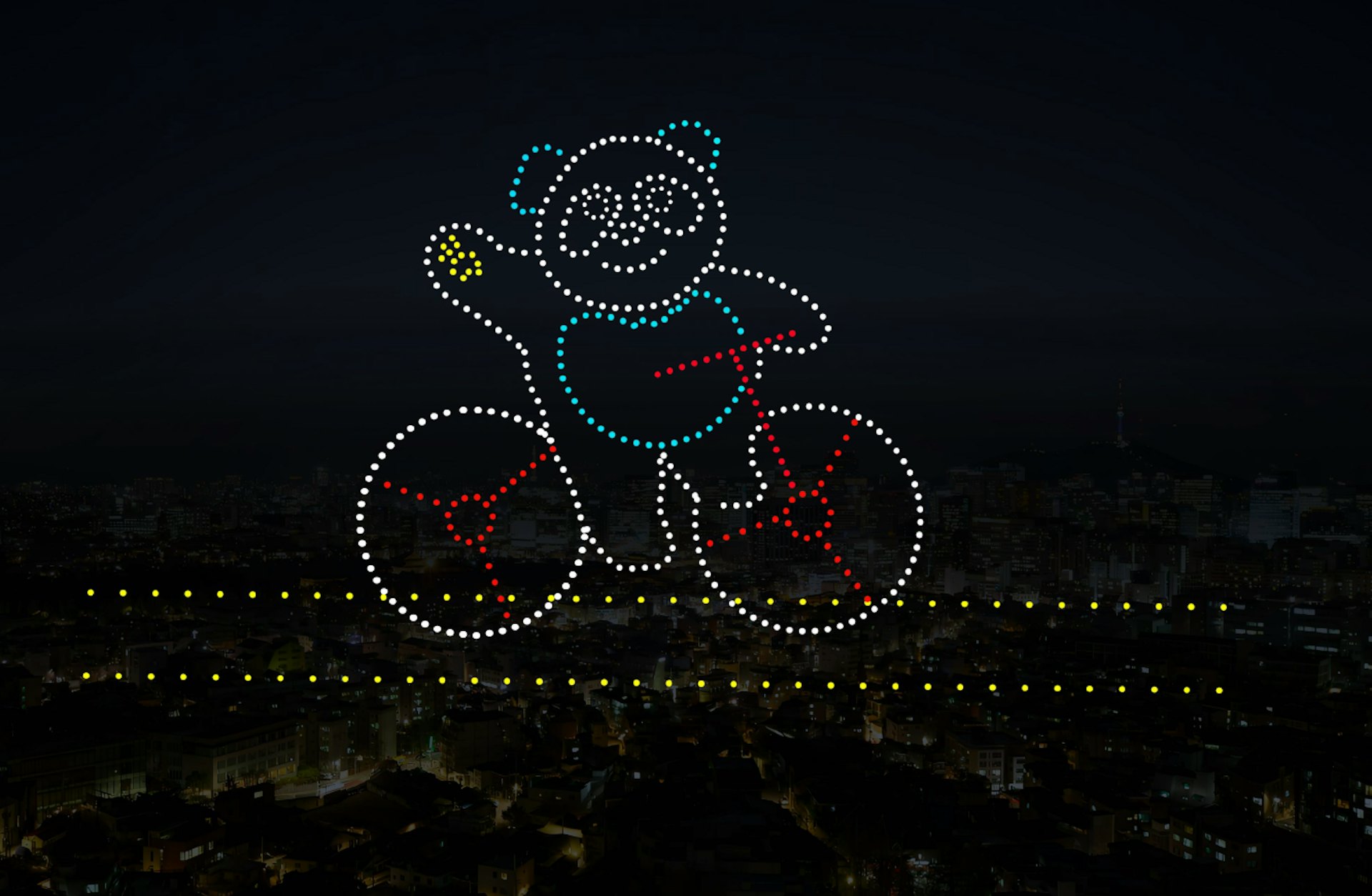 12月1日,黃埔海濱將舉行無人機表演,圖為預覽第九幕 - 熊貓踏單車。 12月1日,黃埔海濱將舉行無人機表演,圖為預覽第九幕 - 熊貓踏單車。