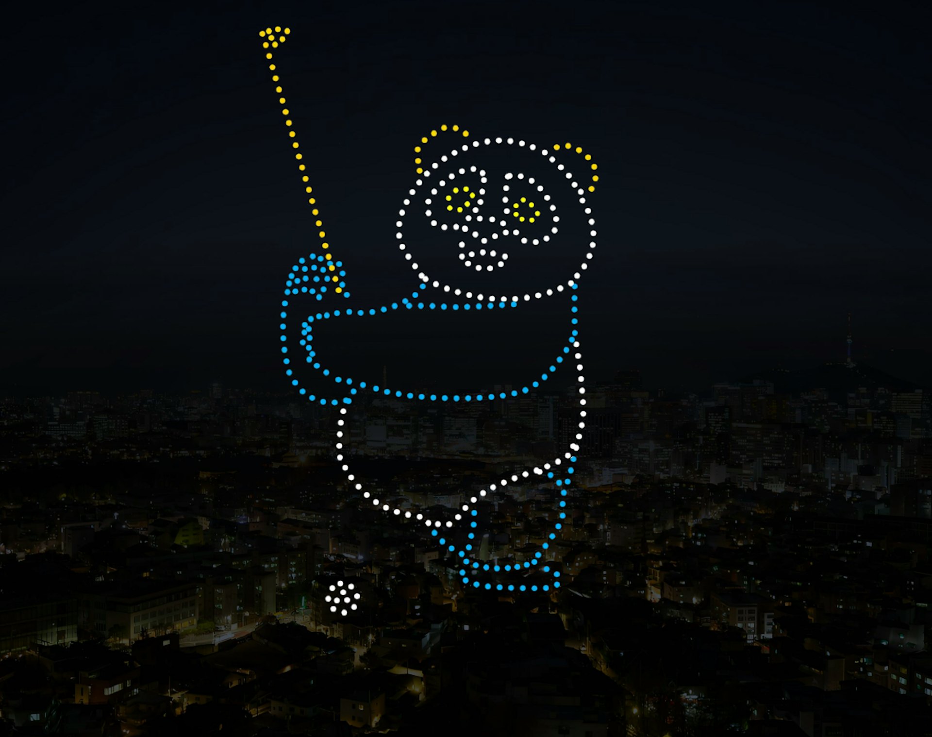 12月1日,黃埔海濱將舉行無人機表演,圖為預覽第十一幕 - 熊貓打高爾夫球。 12月1日,黃埔海濱將舉行無人機表演,圖為預覽第十一幕 - 熊貓打高爾夫球。