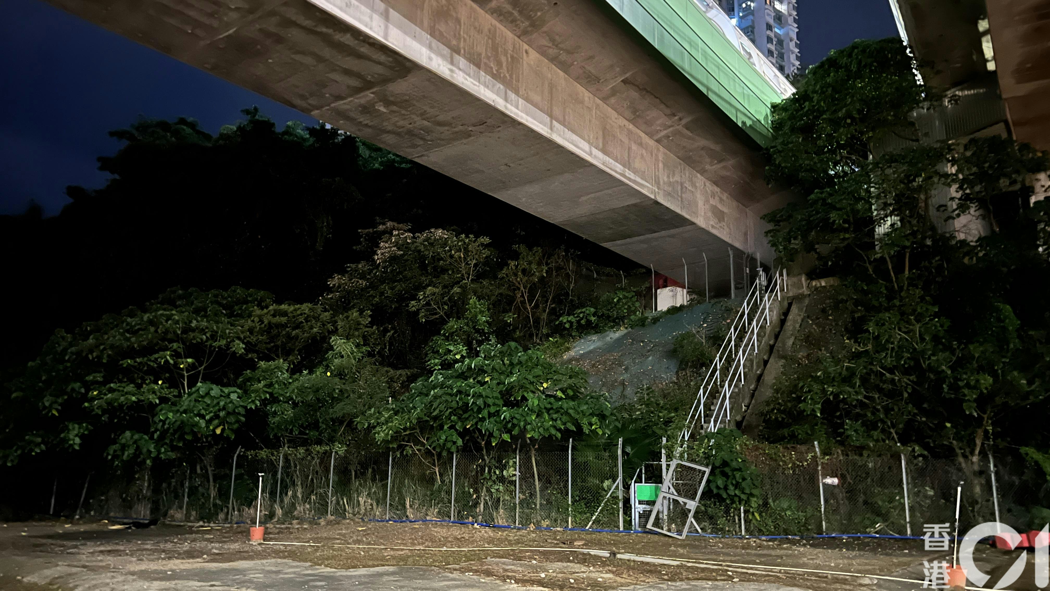 鴨脷洲大橋橋底斜坡發現懷疑人類骸骨。（李家傑攝）