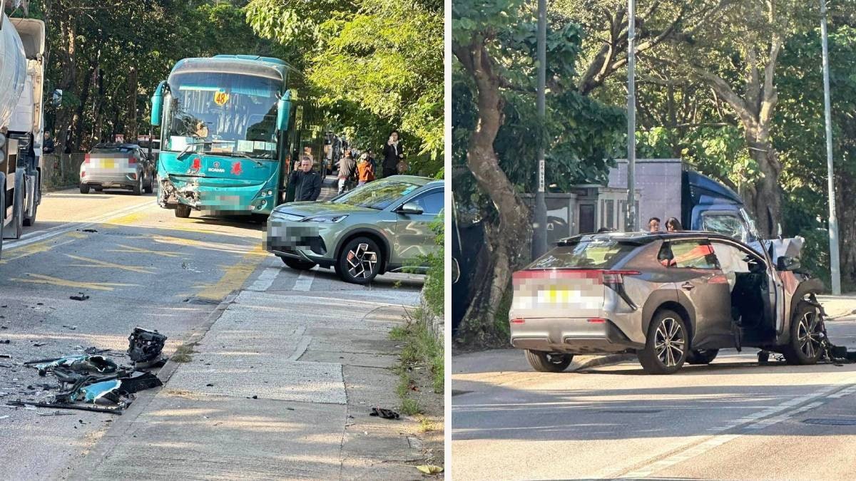 沙頭角校巴與私家車迎頭相撞 9名學童不適及受傷 沙頭角校巴與私家車迎頭相撞 9名學童不適及受傷