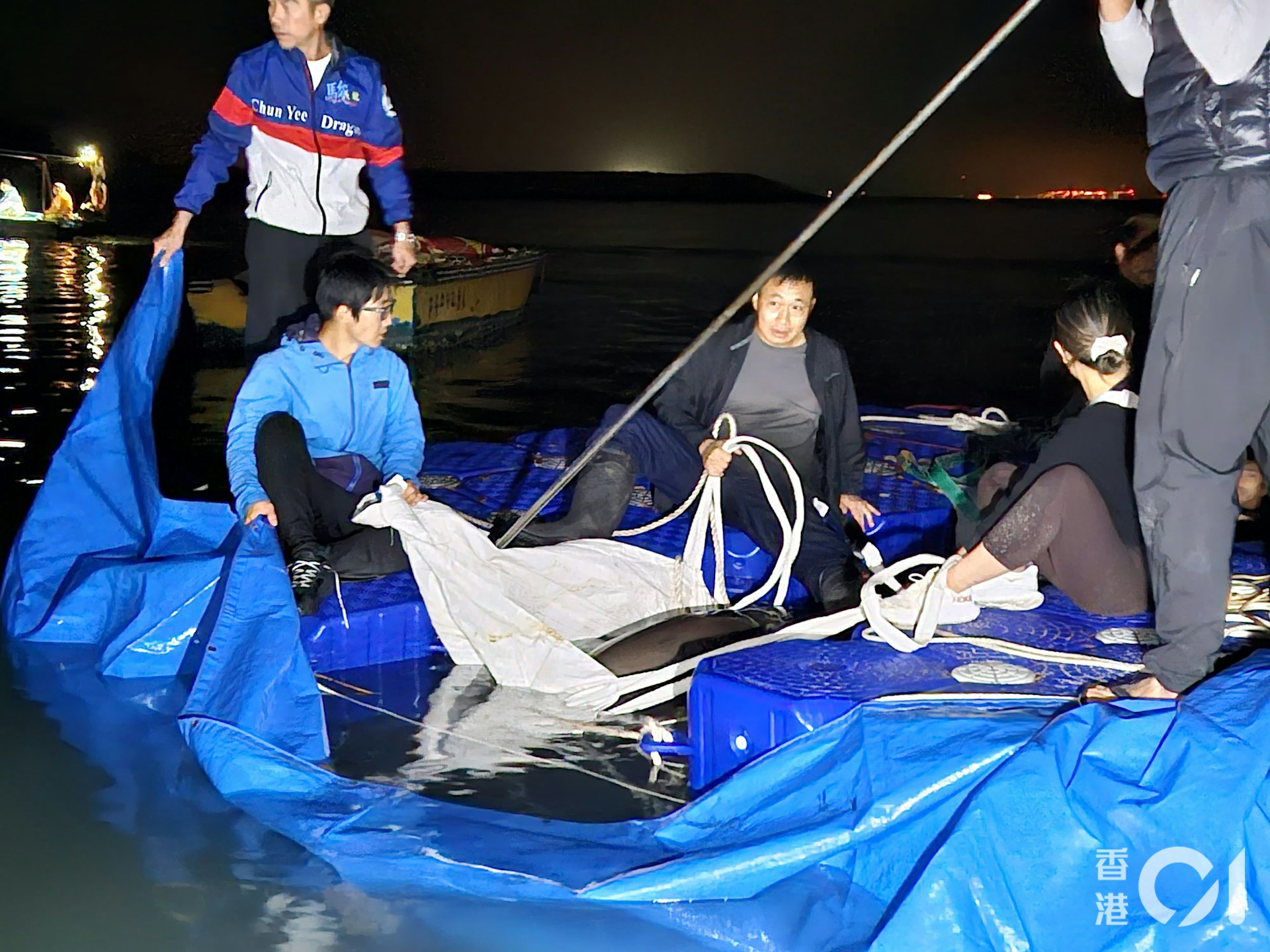 周六有鯨魚在大澳擱淺死亡。(王譯揚攝) 周六有鯨魚在大澳擱淺死亡。(王譯揚攝)