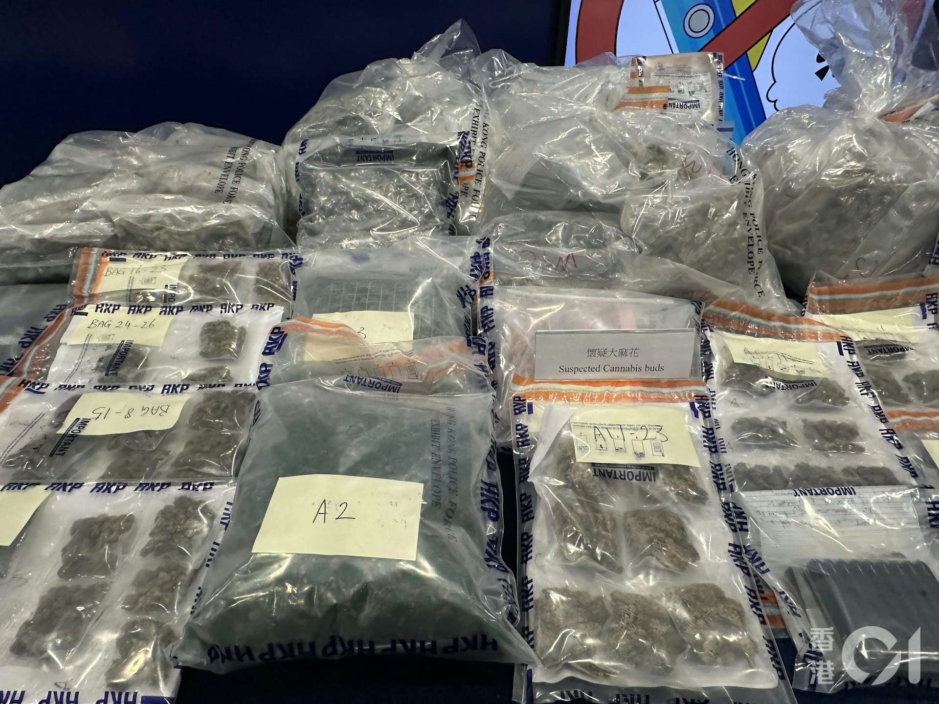 警方檢獲不同種類的毒品、依托咪酯粉末、太空油煙彈等,市值約3700萬元。(黃煦緻攝) 警方檢獲不同種類的毒品、依托咪酯粉末、太空油煙彈等,市值約3700萬元。(黃煦緻攝)
