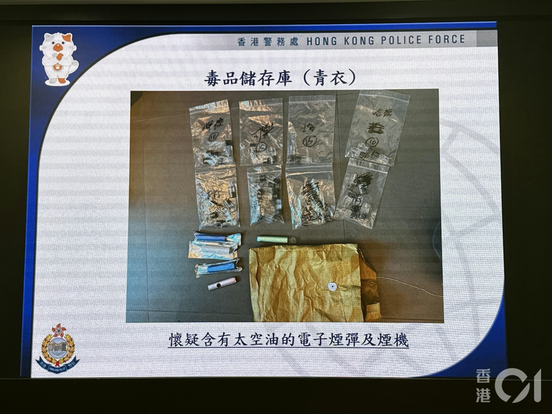 警方行動中搗破太空油處理中心及儲存倉,並檢獲依托咪酯粉末及太空油煙彈。(黃煦緻攝) 警方行動中搗破太空油處理中心及儲存倉,並檢獲依托咪酯粉末及太空油煙彈。(黃煦緻攝)