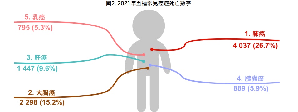 肺癌是香港最常見和致命的癌症，為頭號癌症殺手。（衛生署網站）