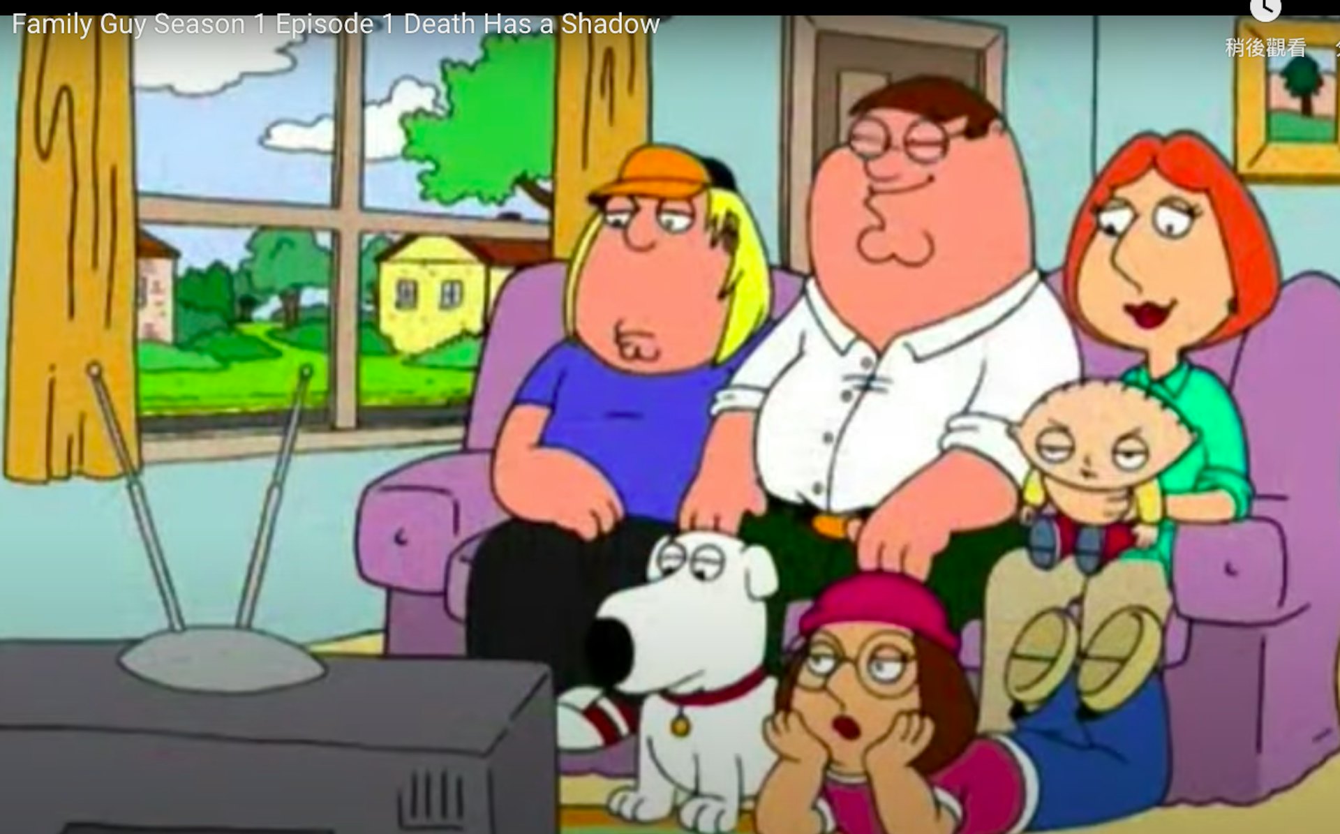 遭乘客質疑涉嫌違反國安法的節目,屬於美國動畫《Family Guy》於1999年主題為「Death Has A Shadow」的首播集。(YouTube 截圖) 遭乘客質疑涉嫌違反國安法的節目,屬於美國動畫《Family Guy》於1999年主題為「Death Has A Shadow」的首播集。(YouTube 截圖)