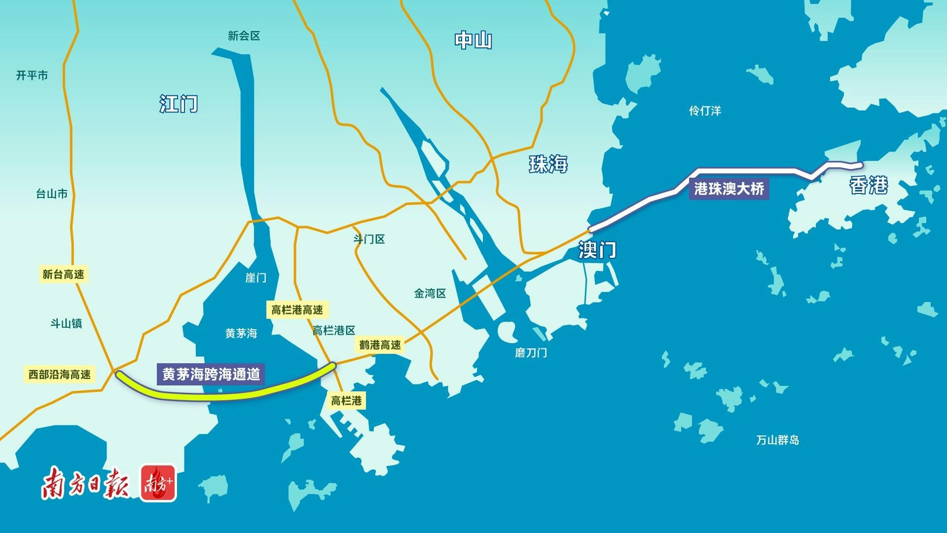 黃茅海跨海通道路線圖。（南方+）