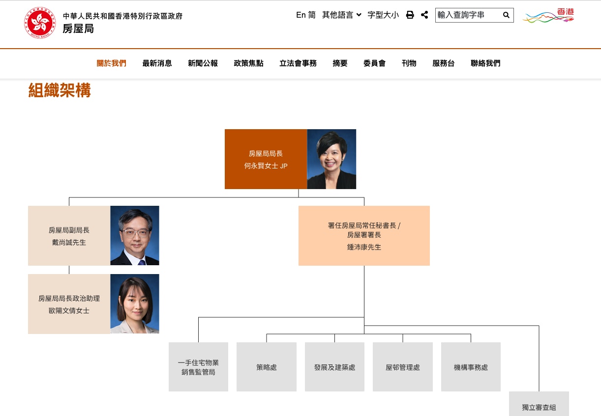 房屋局網頁顯示，羅淑佩的空缺已有人署任（房屋局網頁截圖）