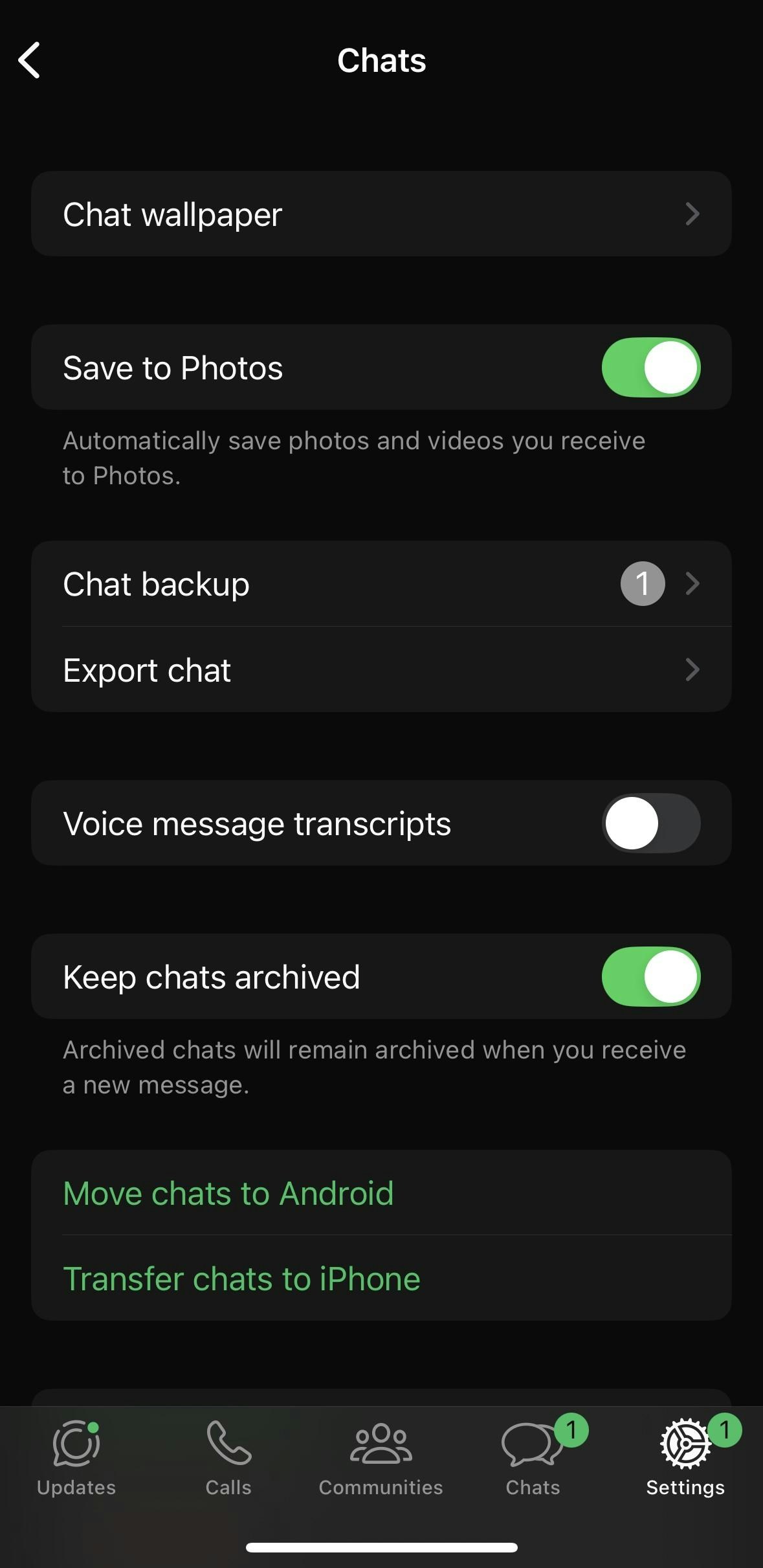 打開「語音訊息轉錄文字」（手機截圖）