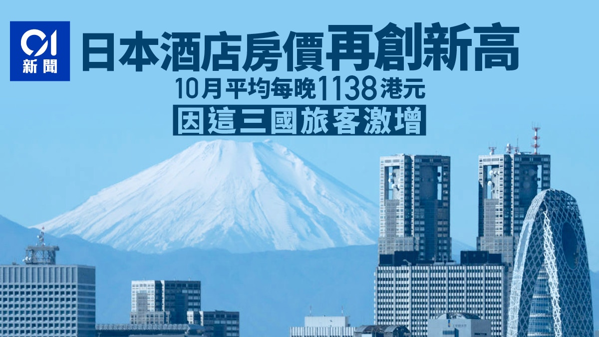 日本酒店房價創新高10月平均每晚1138元　因「這些」國家旅客激增