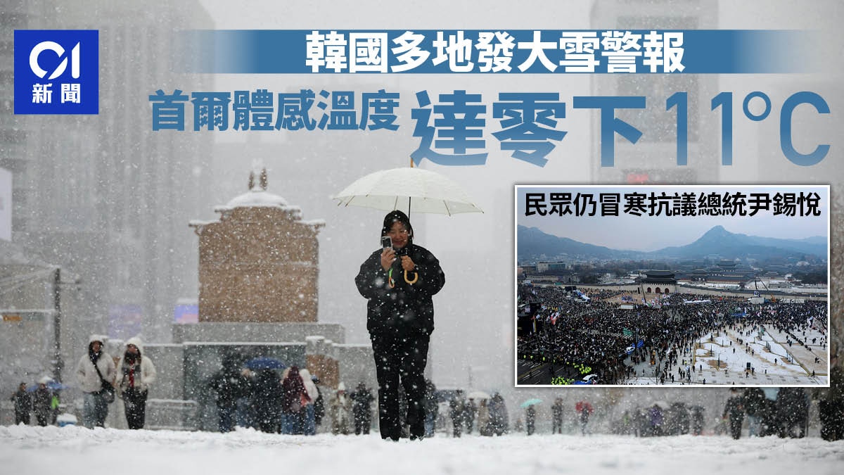 韓國天氣｜多地發布大雪警報首爾體感溫度降至零下11℃