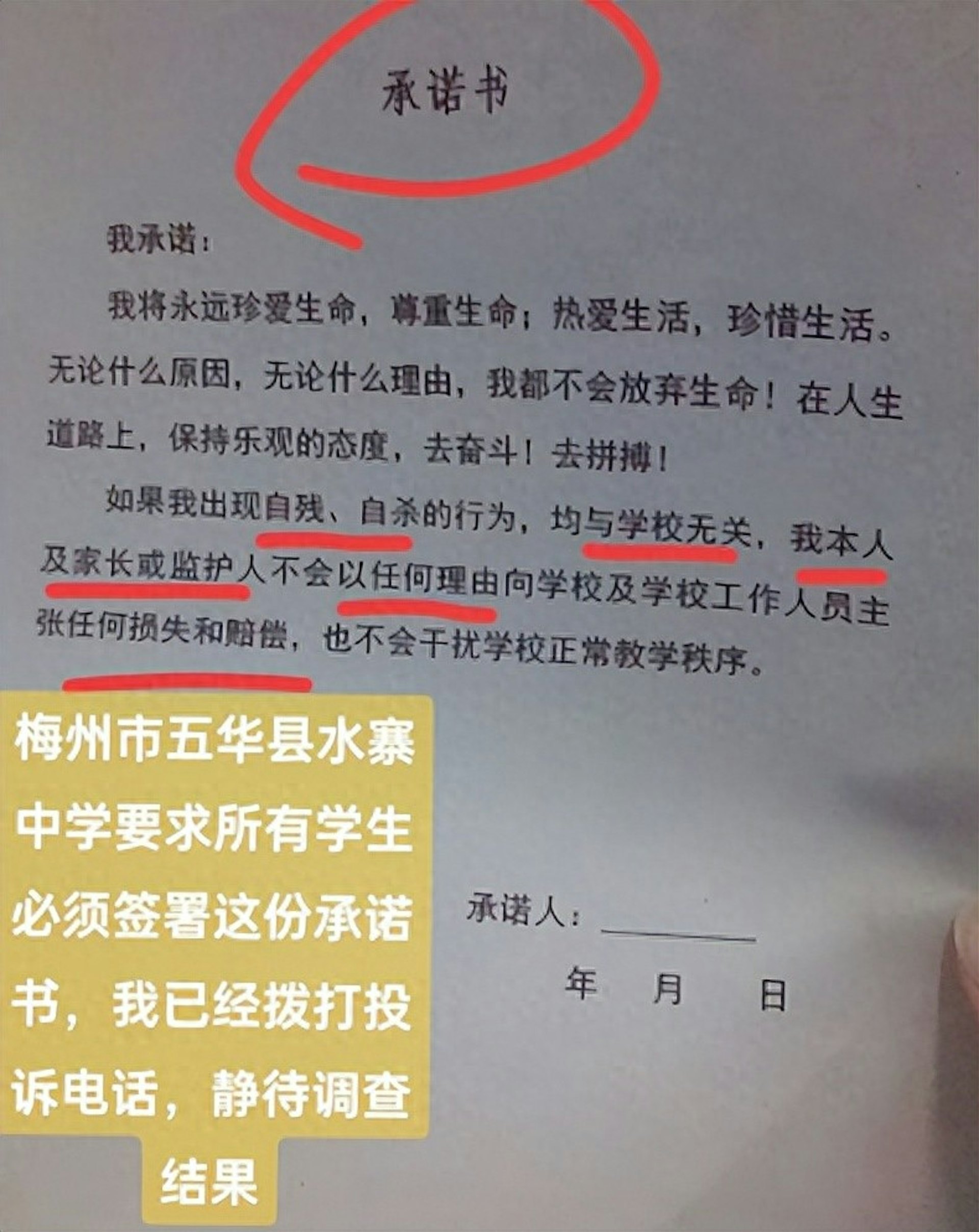 該網民發佈的《承諾書》。(大風新聞) 該網民發佈的《承諾書》。(大風新聞)