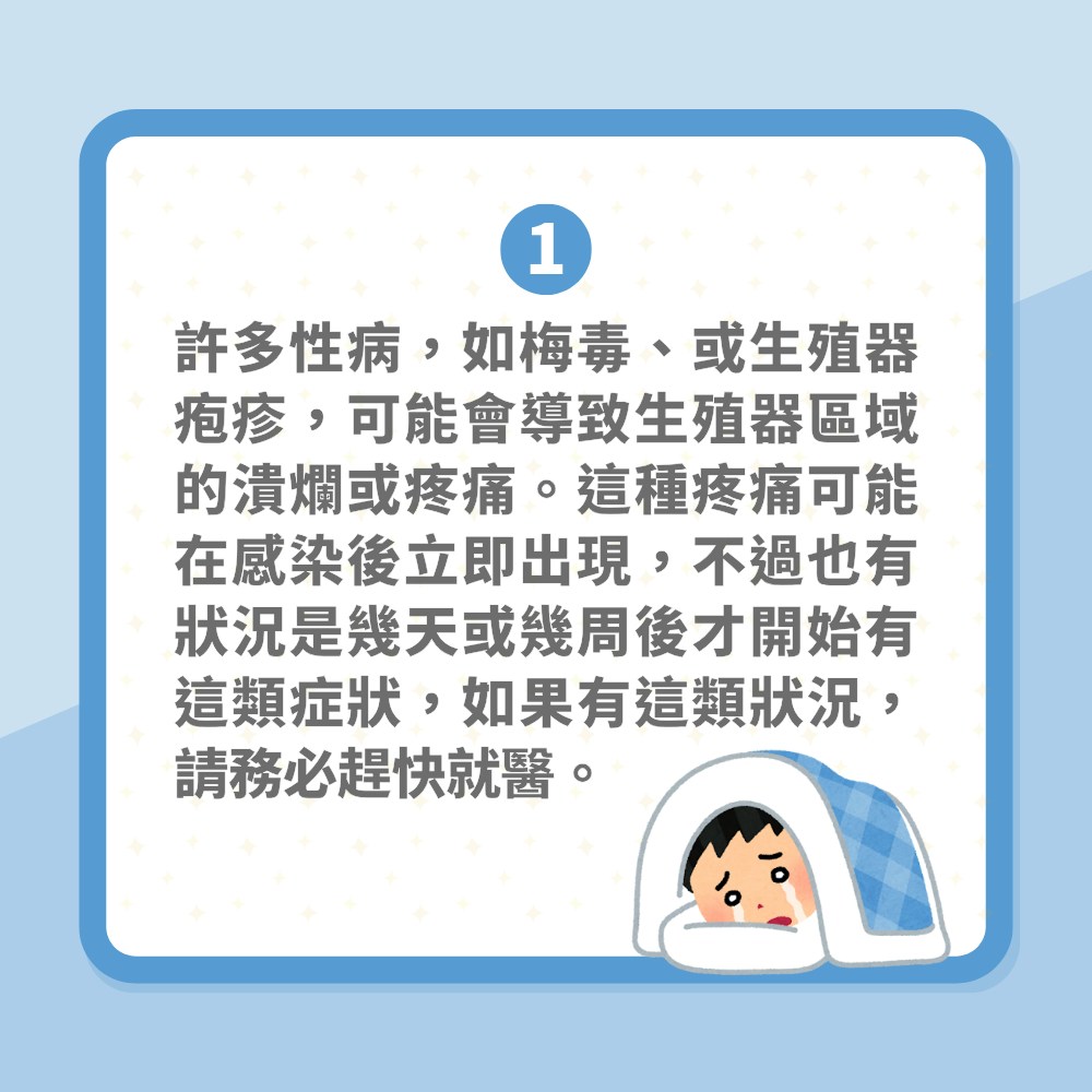 性器官潰爛｜沒有性行為都有機會中招？醫生揭4個性病常見症狀（01製圖）