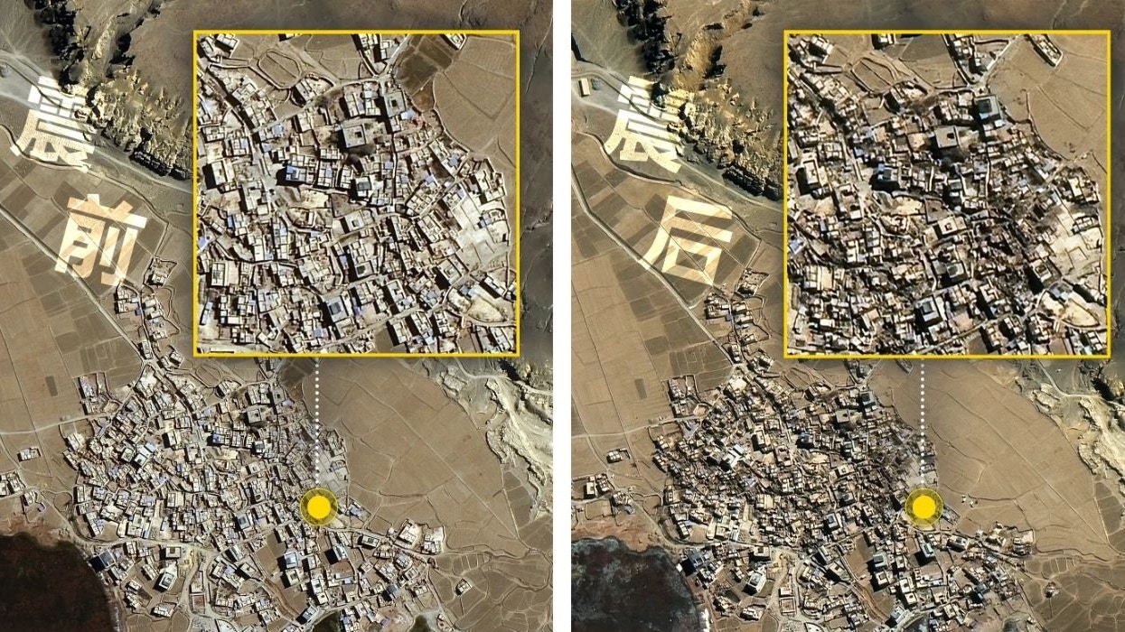 吉林一號公開衛星圖像對比西藏定日縣6.8級地震前後變化