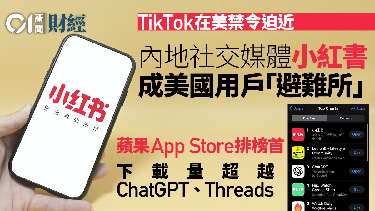 TikTok在美禁令迫近 小紅書成App Store榜首 美國「難民」湧入 TikTok在美禁令迫近 小紅書成App Store榜首 美國「難民」湧入