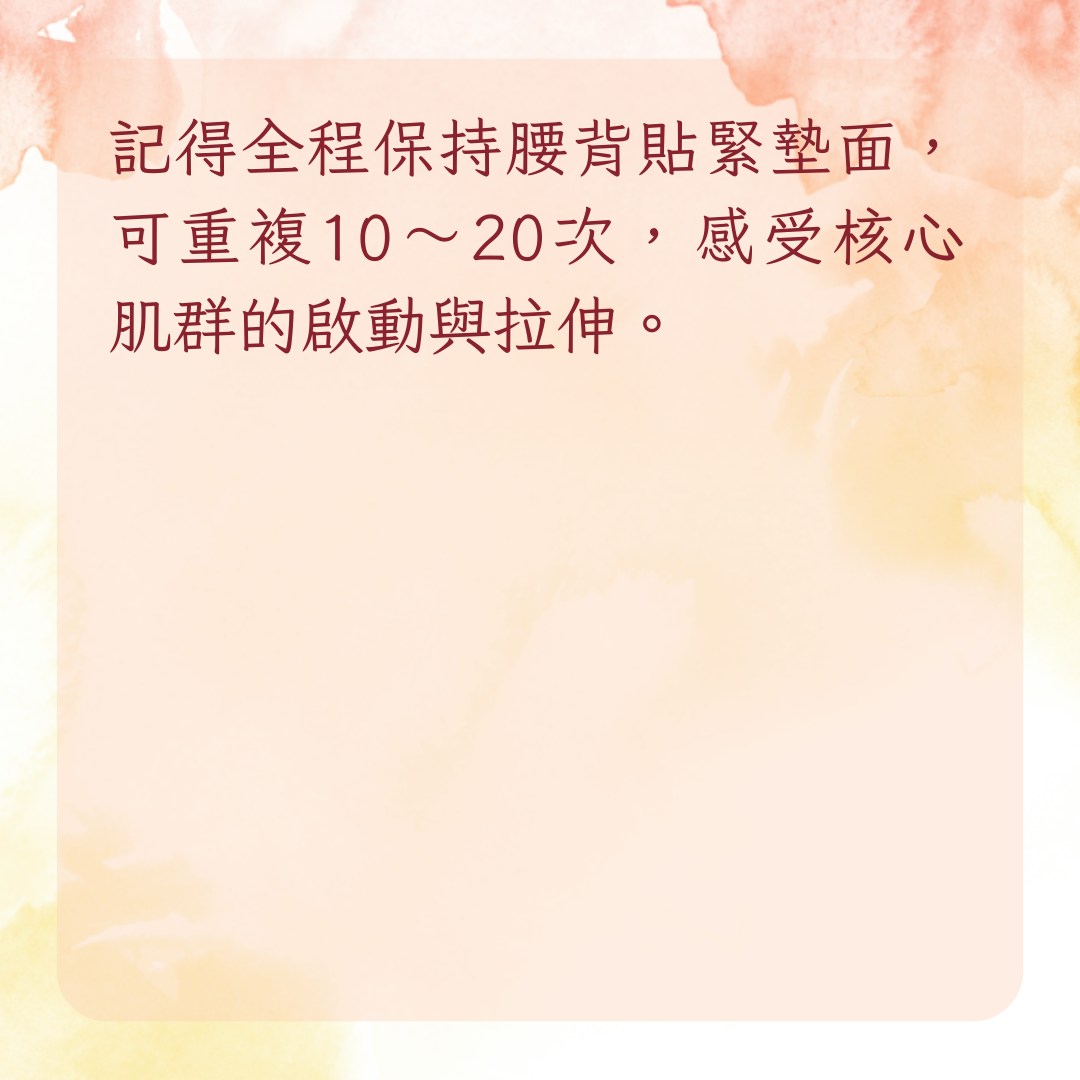 【林韋君5招瑜伽居家瘦肚腩訓練】第1個動作，「對角線鍛鍊」啟動核心肌群（01製圖）